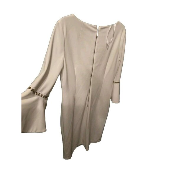 Calvin Klein Dress Size 14 Flutter Sleeve White Cotton Wedding Summer Gold Trim - Picture 4 of 4